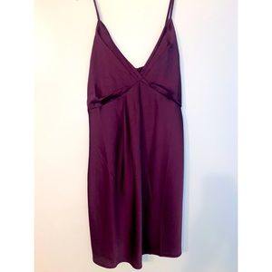 Plum satin mini dress with v-neck